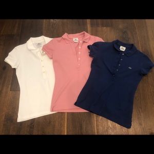 Three Lacoste slim fit polos, size 34 (size 2)